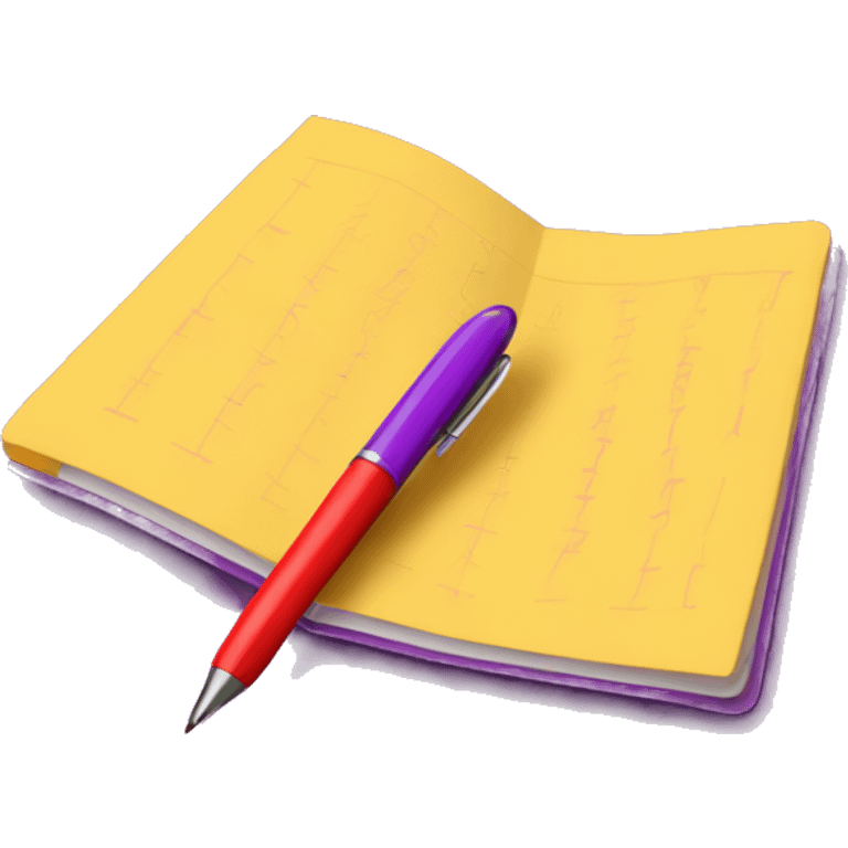 Purple notebook with checkered yellow pattern and a red pen emoji