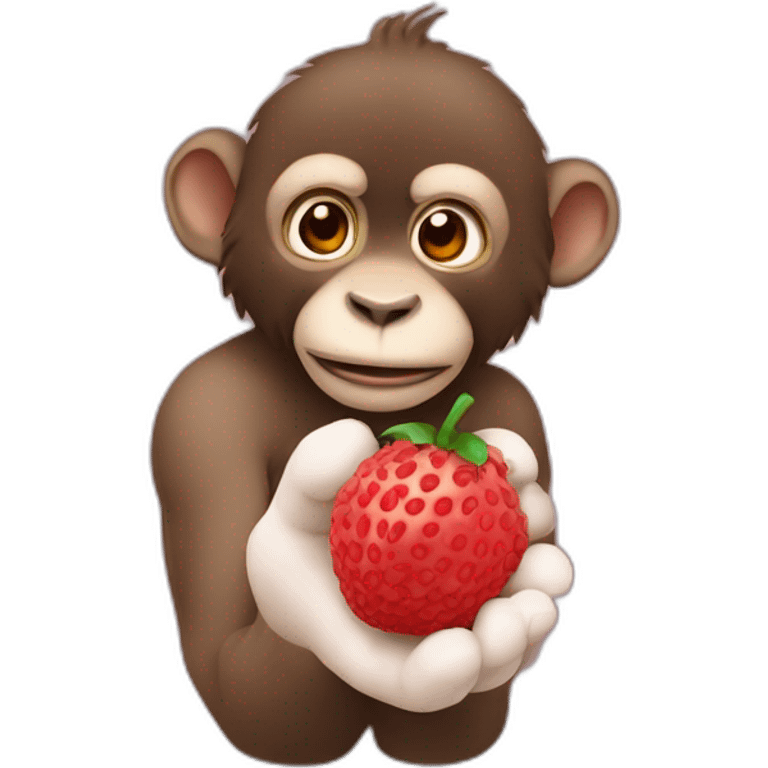 un singe avec un litchi dans les mains emoji