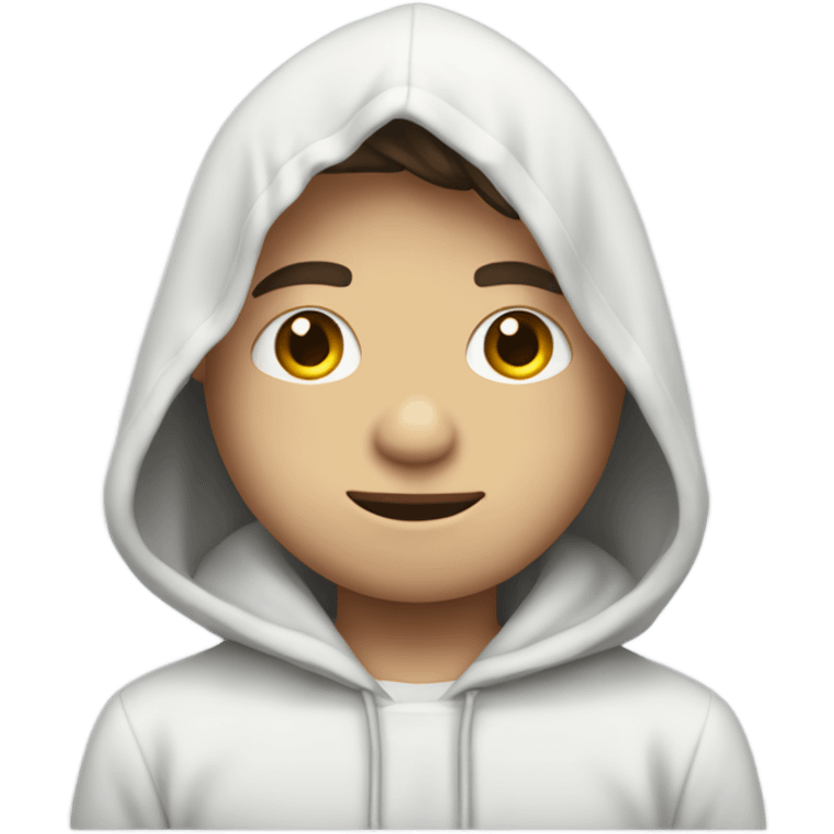 young man with curtains, white skin, hoodie that says “no bullying.” emoji