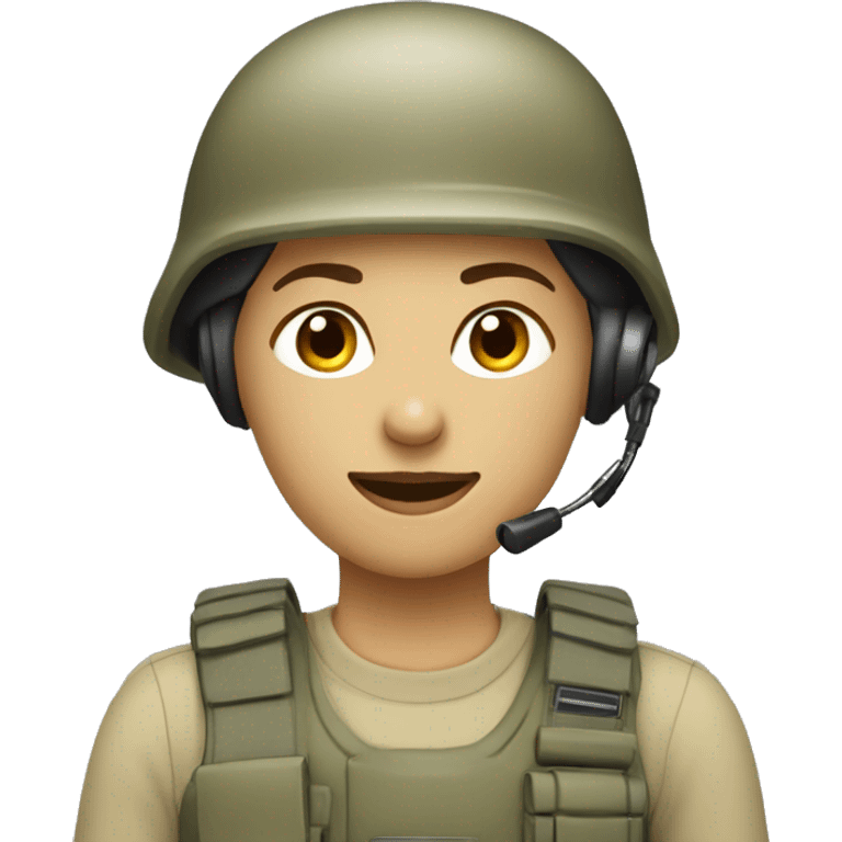 operator dressed in khaki color with a milatary helmet, without glasses, without headset, preferably female white emoji