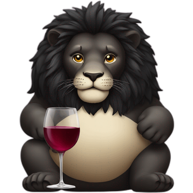 Fat black lion with a glass of wine emoji