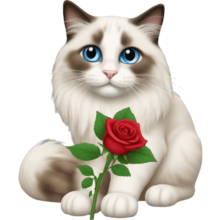 Ragdoll cat holding rose emoji