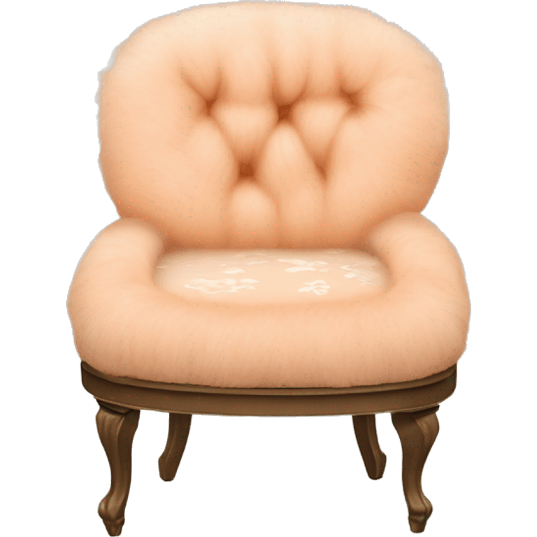 Chair with peach Mongolian curly fur seat with a vintage peach and white floral back and a natural wood frame emoji