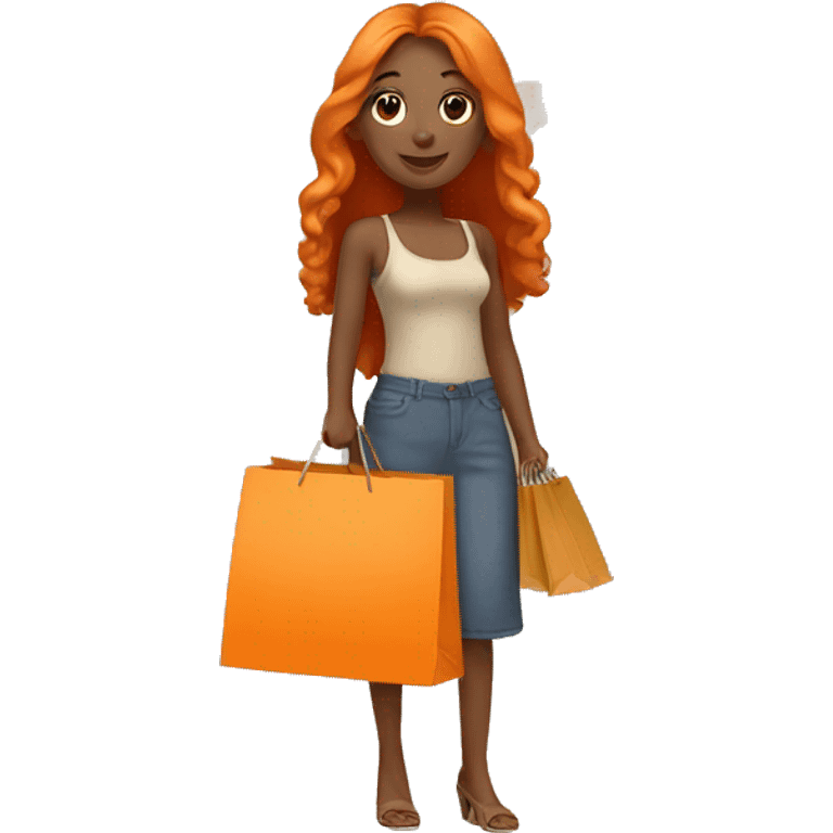 Tan girl with long orange hair holding shopping bags emoji