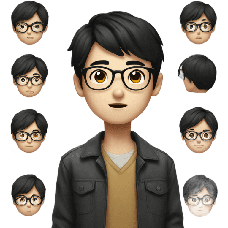 glasses boy korean black hair emoji