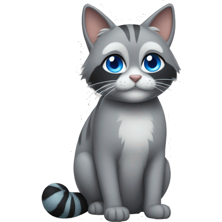 Grey Cat with Blue Eyes with Racoon Tail  emoji