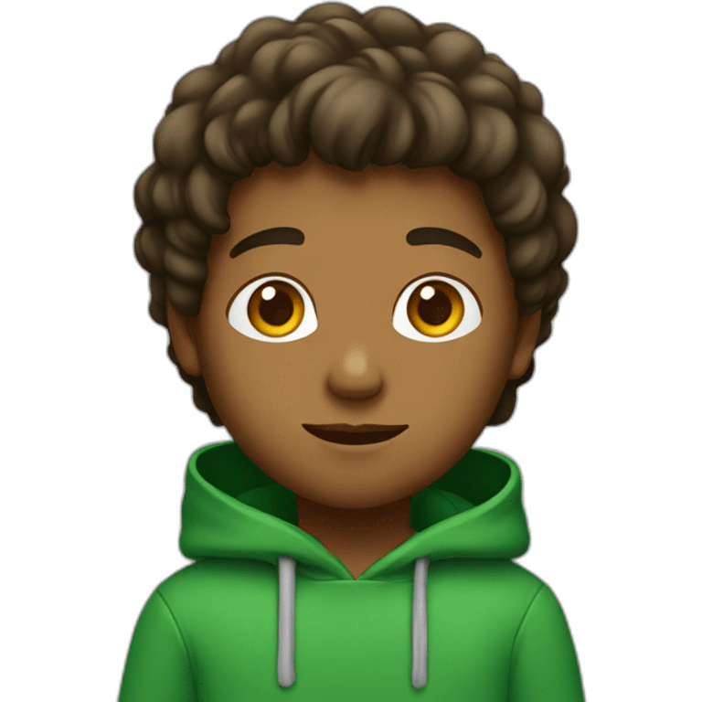 A brown boy wearing a green hoodie emoji