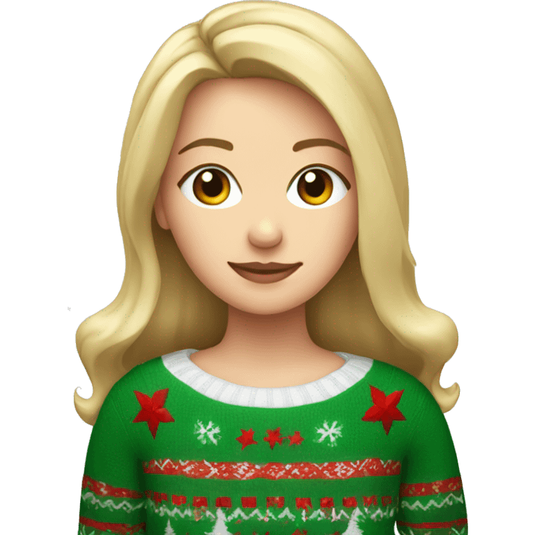 White Girl wearing in Christmas sweater  emoji