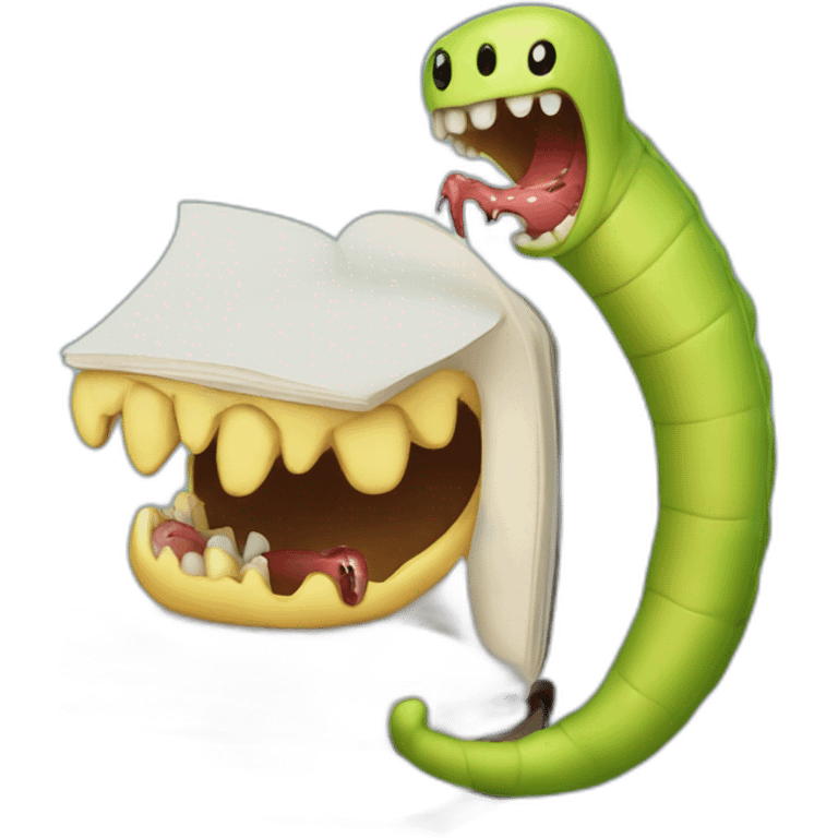 A book with teeth eating a worm emoji