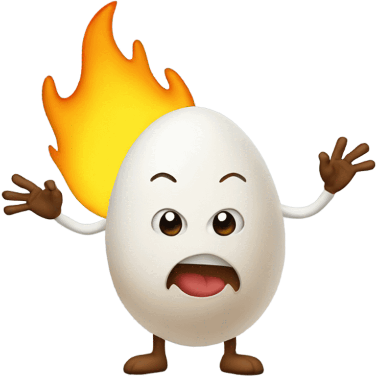 Cartoon fired egg with arms and legs emoji