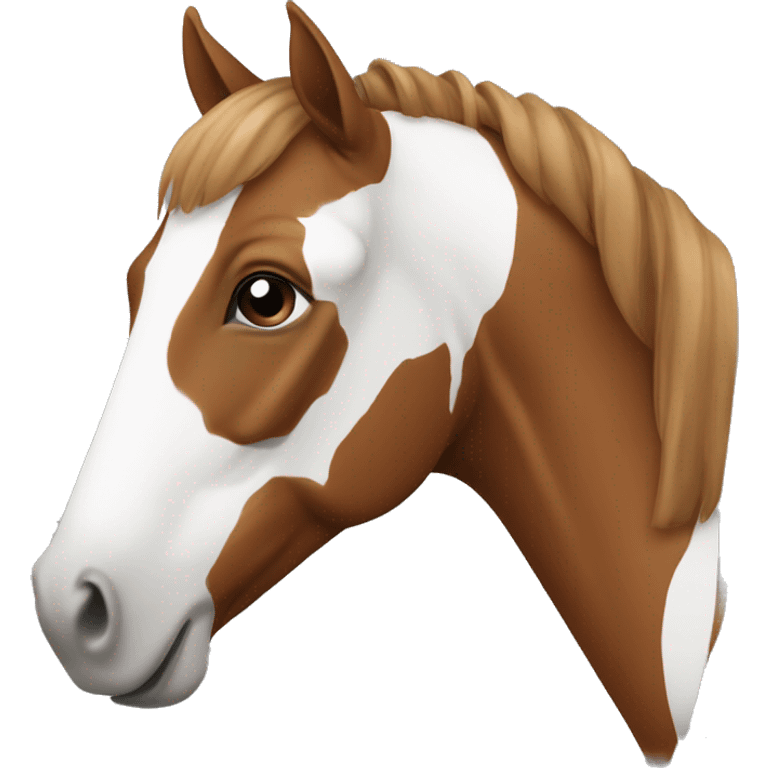 Horse in the Color „chestnut“ with a half of a Heart in white on its forehead and a Big Stripe on its nose also in white emoji