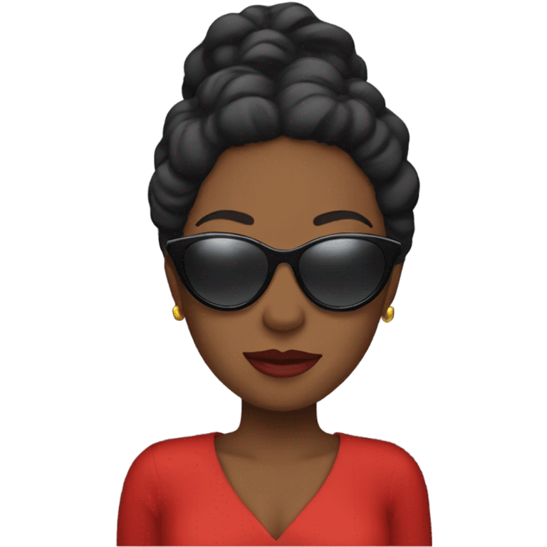 Black lady with sunglasses in red dress emoji