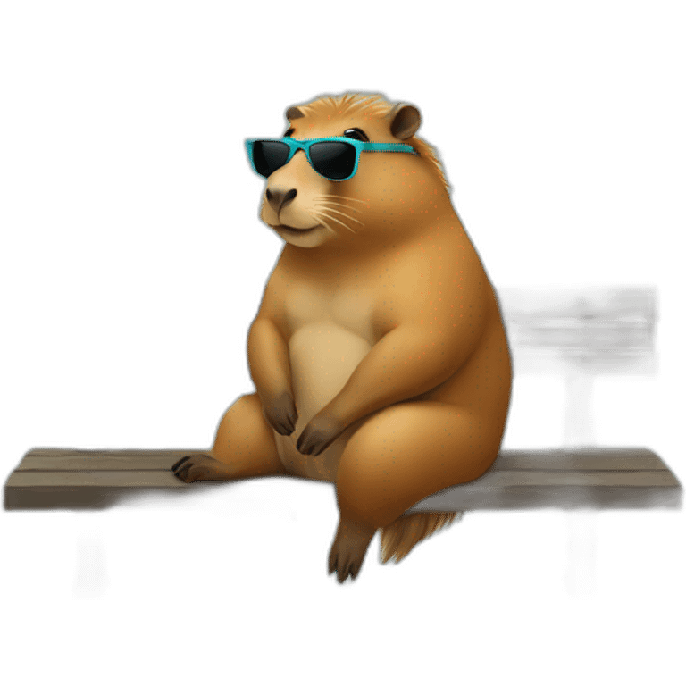 Capybara wearing sunglasses and sitting on a bench emoji