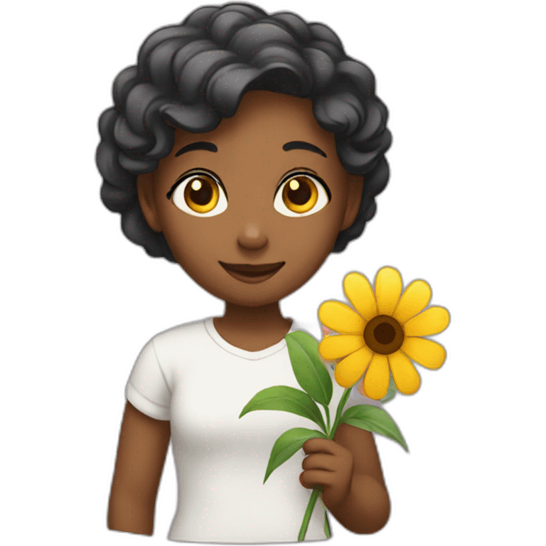 Girl holding a flower emoji