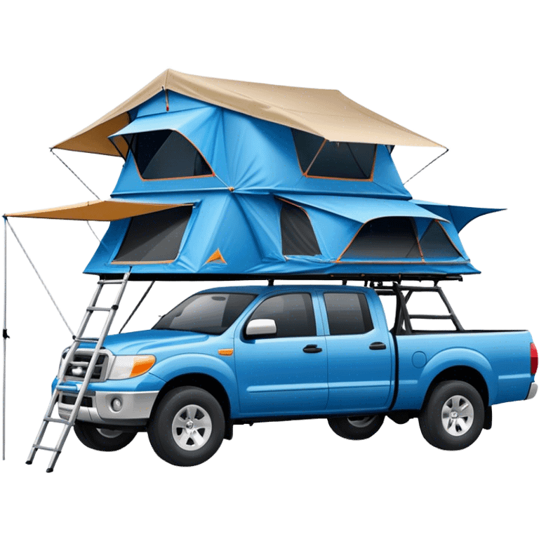 A blue pickup truck with a roof tent on top emoji