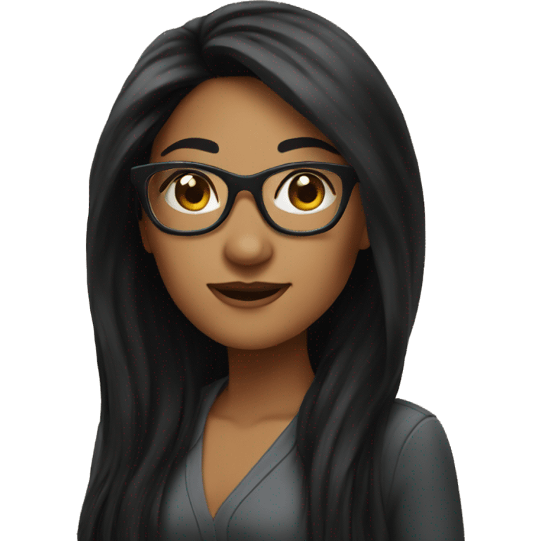 Awesome woman wearing glasses with long black hair emoji