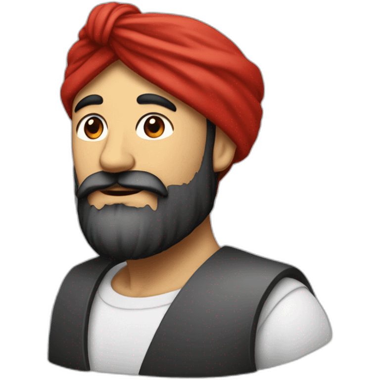 homme avec une longue barbe noir et un turban à carreaux rouges et blancs emoji