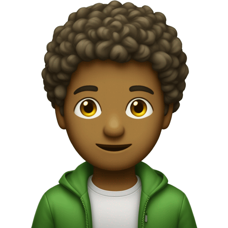 um menino de cabelo amarelo de olhos castanhos com roupa verde e pele beje emoji