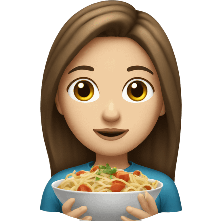 Brunette hair white girl with brown eyes eating spaghetti  emoji