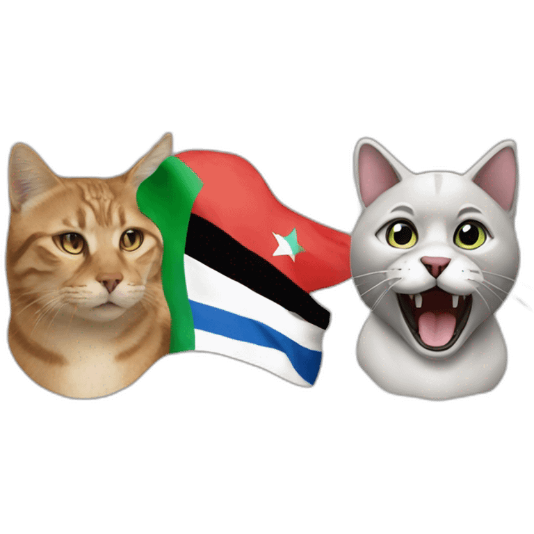 A ferocious dog colored with the Israeli flag and a cat colored with the Palestinian flag  emoji