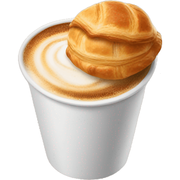 Disposable cup with cappuccino and croissant emoji