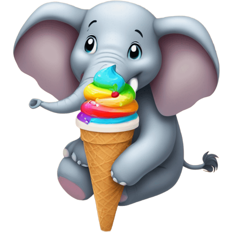 Elephant eating ice cream on the beach emoji