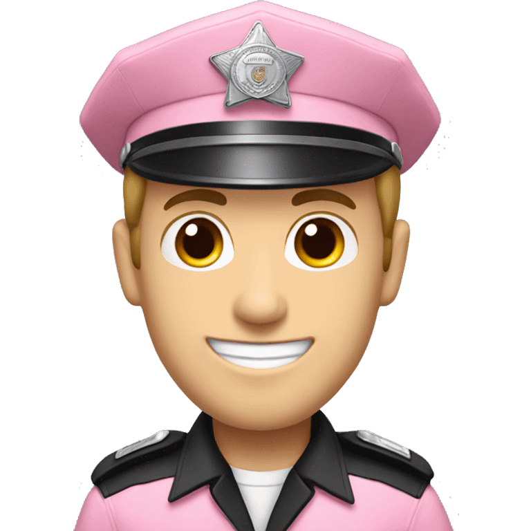 white male smiling with dark receding hair wearing a pink police uniform emoji