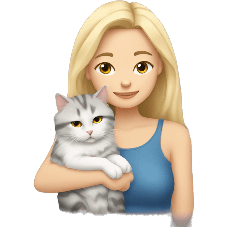 Blonde girl snuggling a Siberian cat  emoji