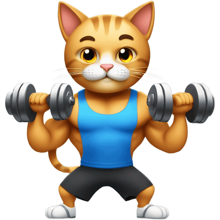 A muscular cat lifting dumbbells at gym emoji