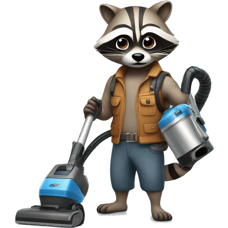 a raccoon with a vacuum cleaner in his hands emoji