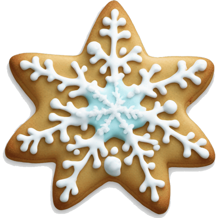 Create a smiley Christmas cookie in the shape of a star or snowflake. The cookies are decorated with white icing and sprinkled with colored sugar. It should look appetizing and festive emoji