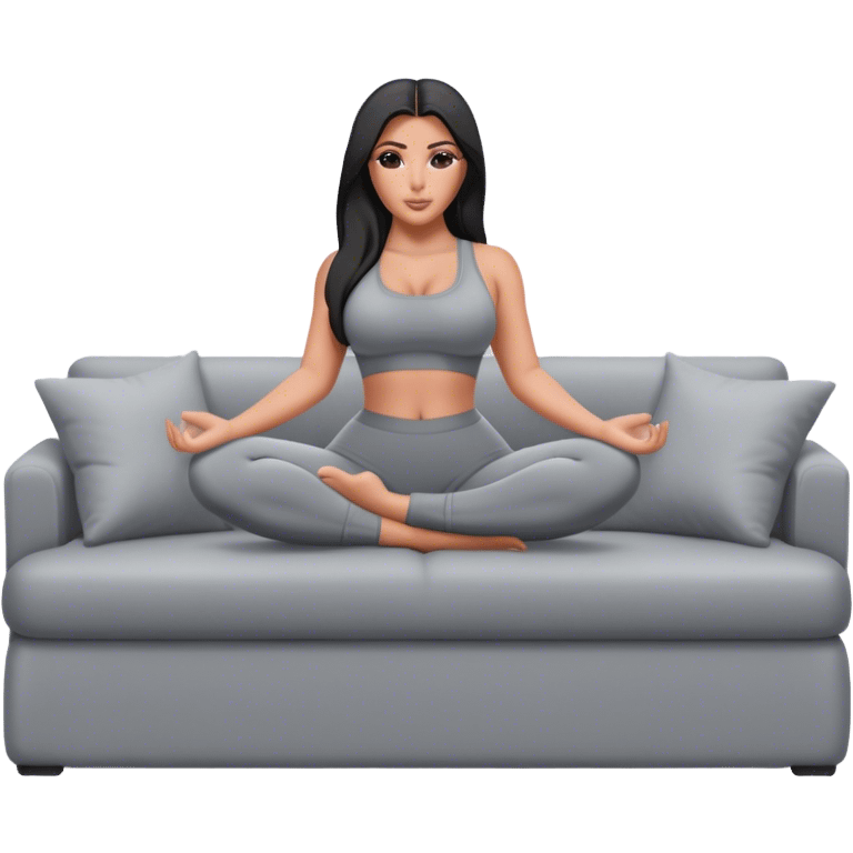 hyper-realistic kim kardashian in gray yoga pants on couch comfy emoji