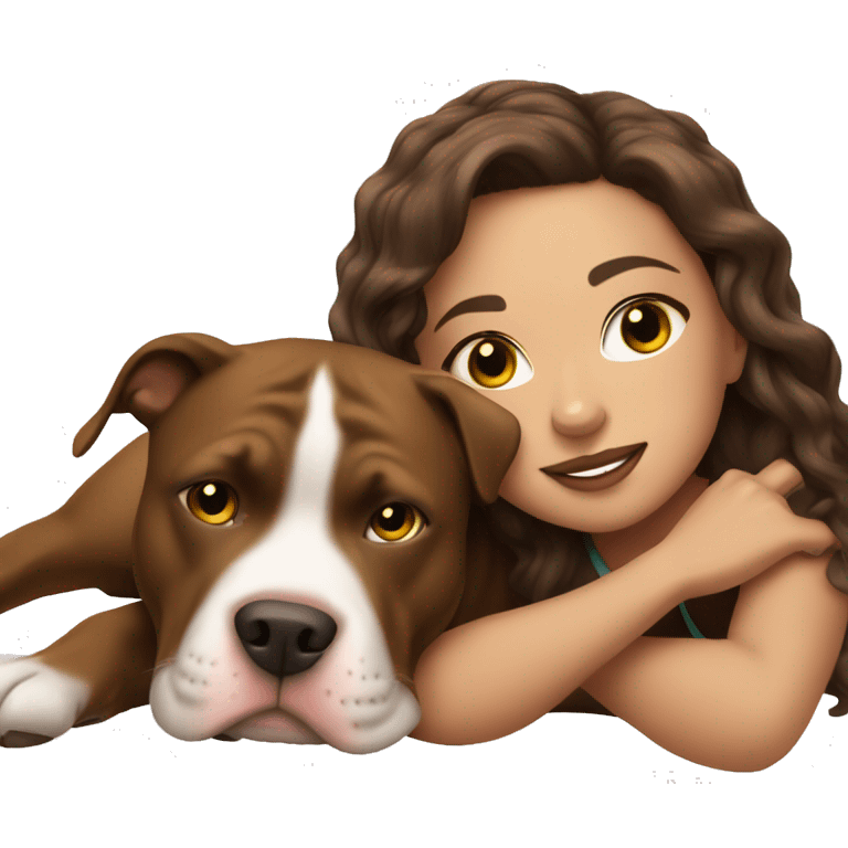 girl with brown hair laying down with pitbull emoji