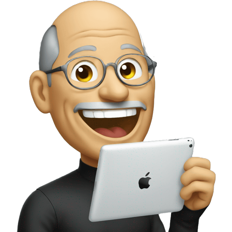 Steve jobs laughing holding an iPad emoji