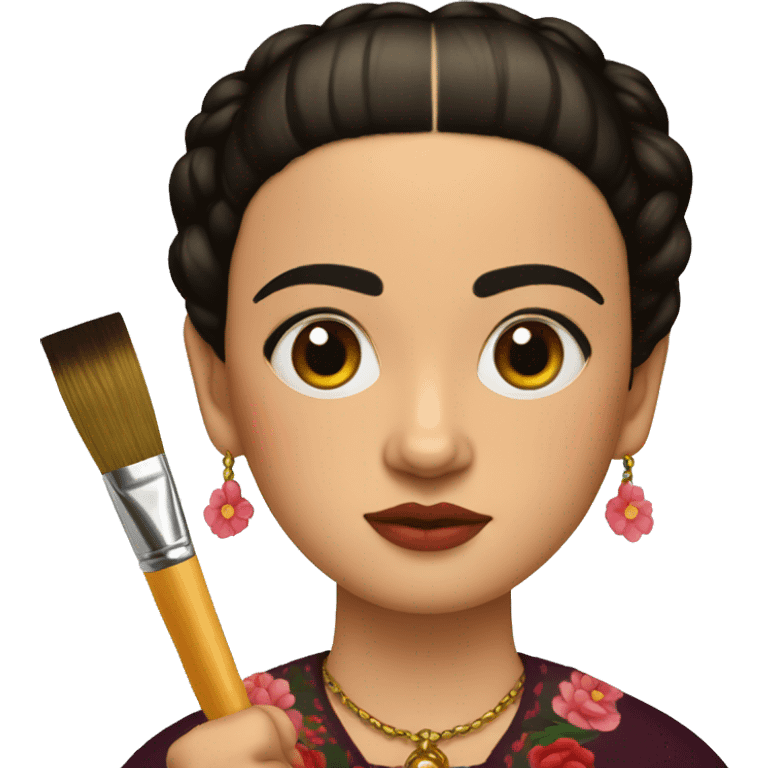 full body frida kahlo unibrow kid with paintbrush emoji