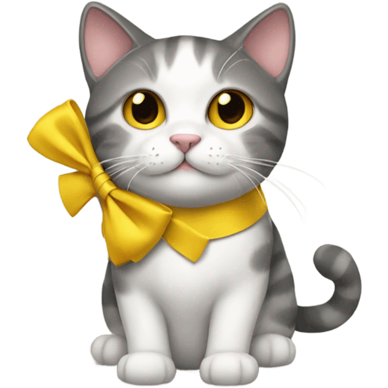 Cat with a yellow nose and a pino bow emoji