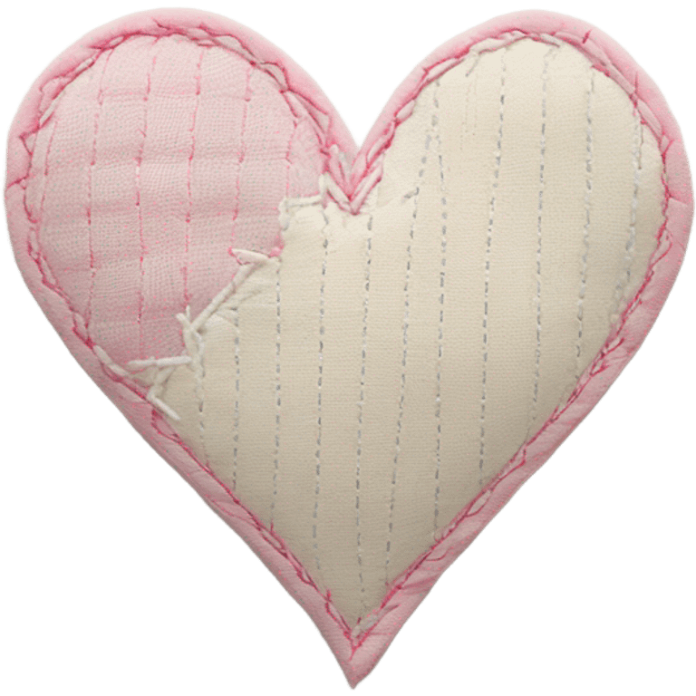 Fabric cream and pink heart with white stitching patchwork patches emoji