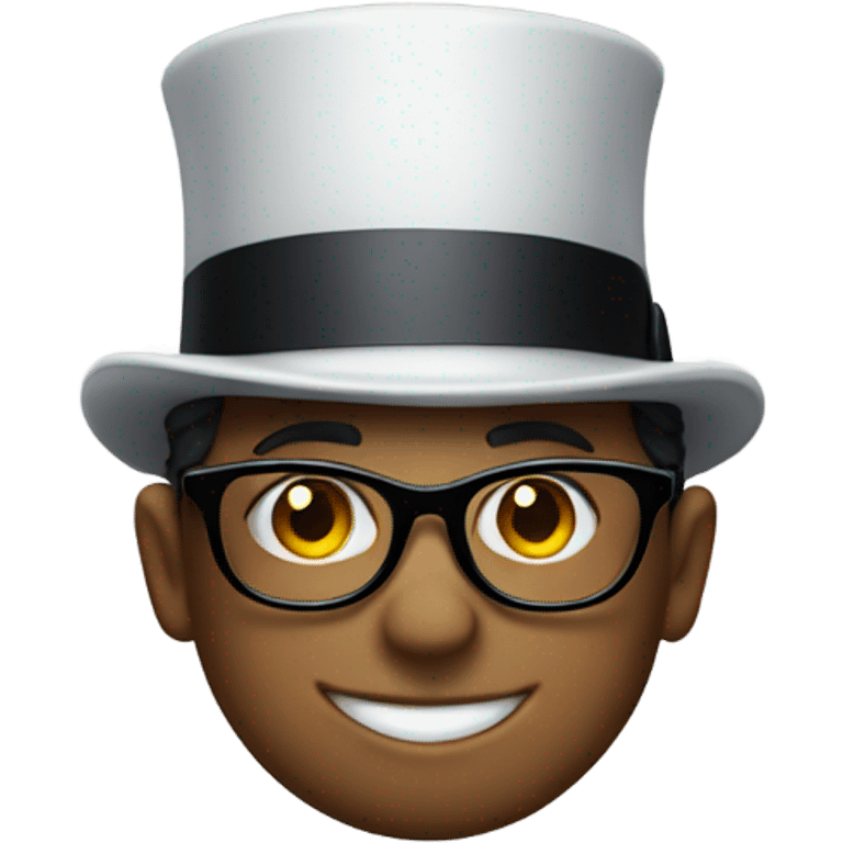 smiling boy with glasses and a top hat emoji