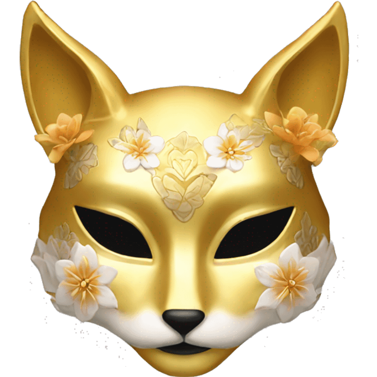 Golden feminine kitsune mask with floral pattern on it  emoji