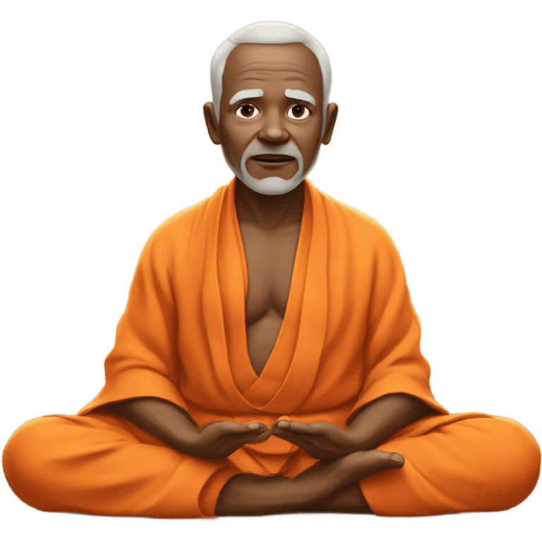 an old yogi with a peaceful and meditative expression. The character should be wearing an orange robe, symbolizing traditional yogic attire. The yogi can be sitting in a lotus position emoji