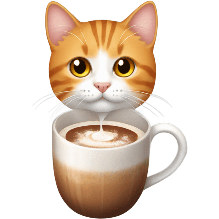 Orange and white tabby cat holding a hot cocoa emoji