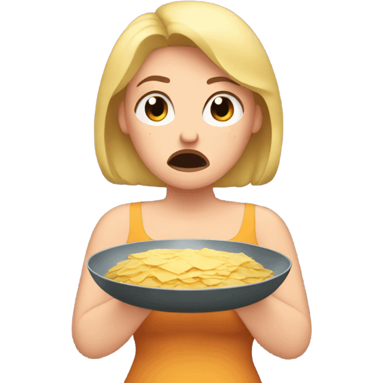 overweight blondie woman crying with a plate emoji