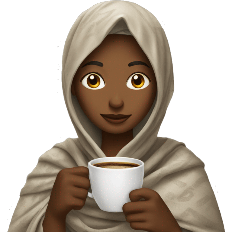 emoji woman drinking coffee wearing a shawl emoji