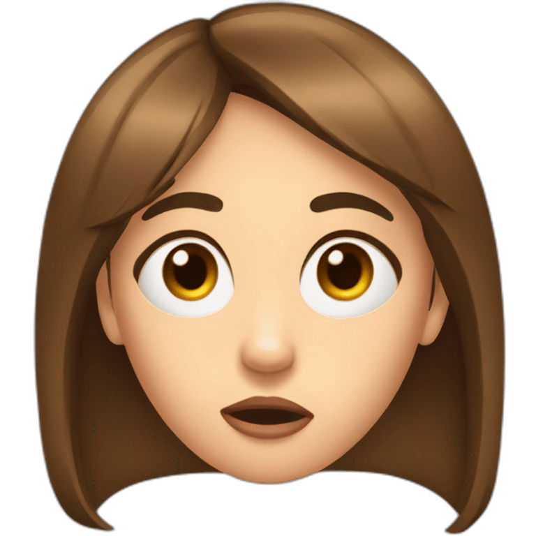 girl with large forehead with brown hair and straight bangs making a shocked expression emoji