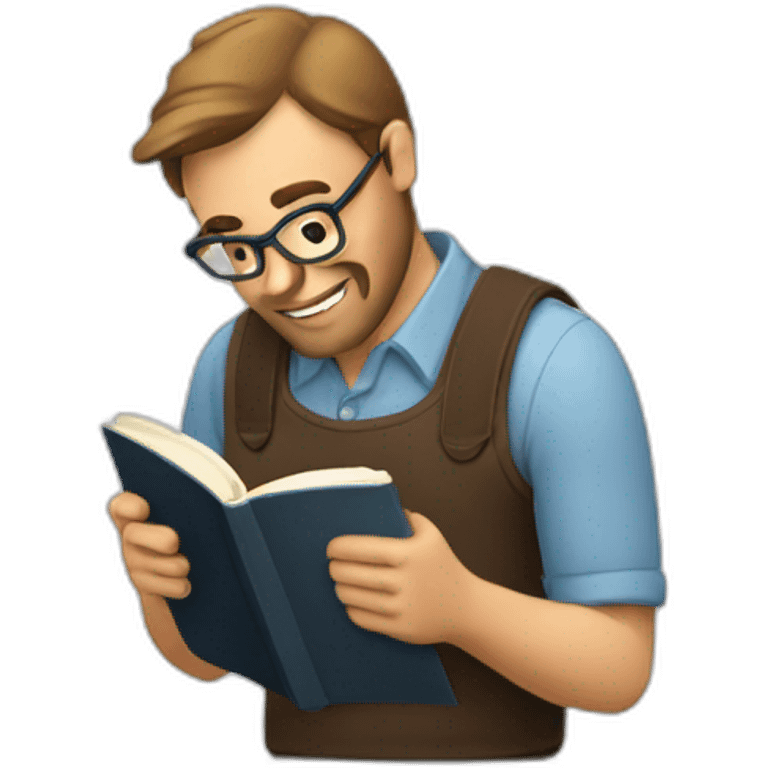 man checking a summary of a book online emoji