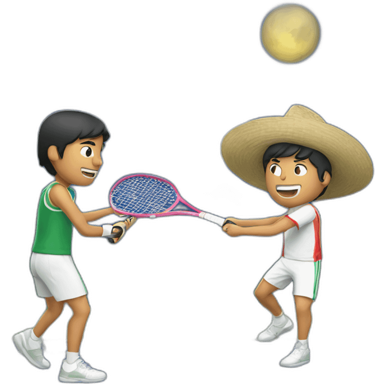 Asian man and Mexican man playing tennis under the moonlight emoji