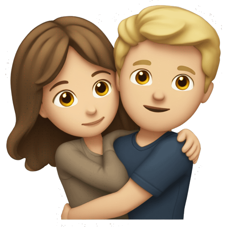 White girl with brown hair hugging white guy with dark blonde hair emoji