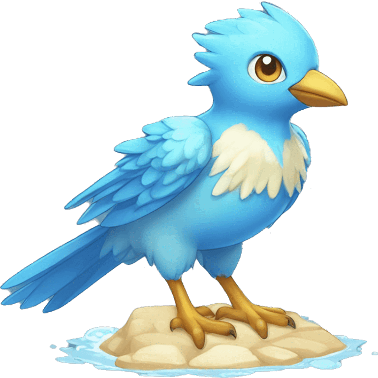 Wet Cool Cute Fantasy legendary blue bird water-type-Hydro-Phoenix-avian Fakemon full body emoji