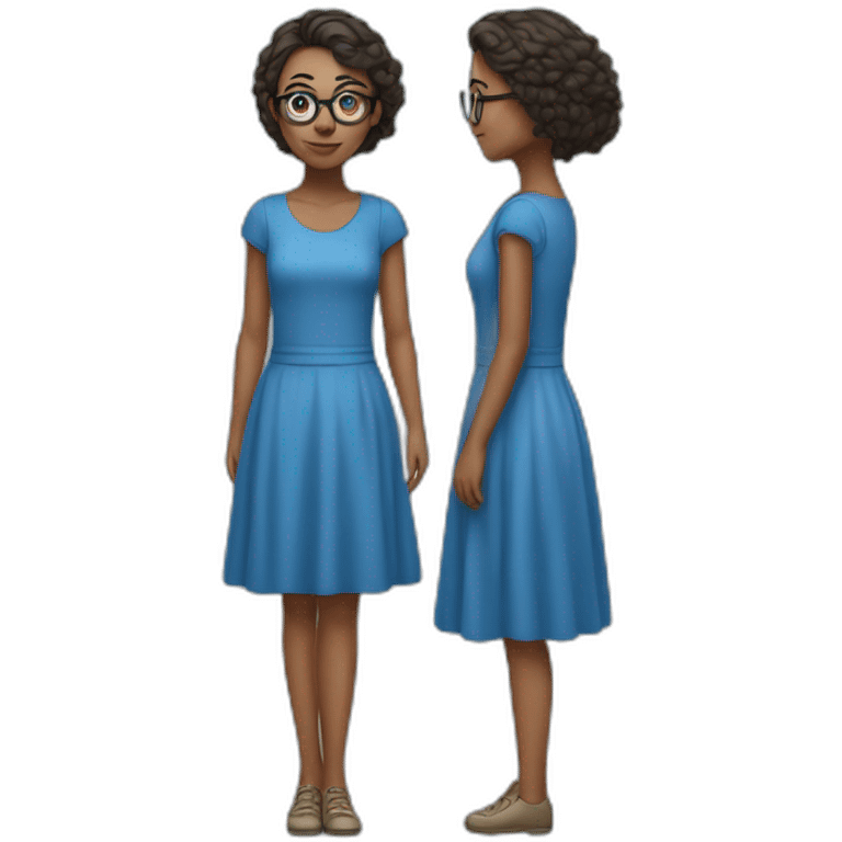 girl wearing a blue dress and glasses full body emoji