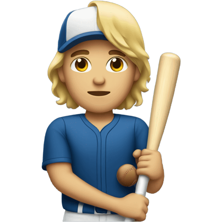 A blonde male with a middle part holding a baseball bat emoji